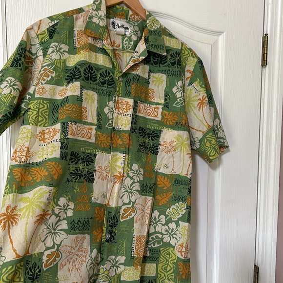 Vintage Howie Made in Hawaii Green Hawaiian Button Front Shirt Size Large - Picture 3 of 13